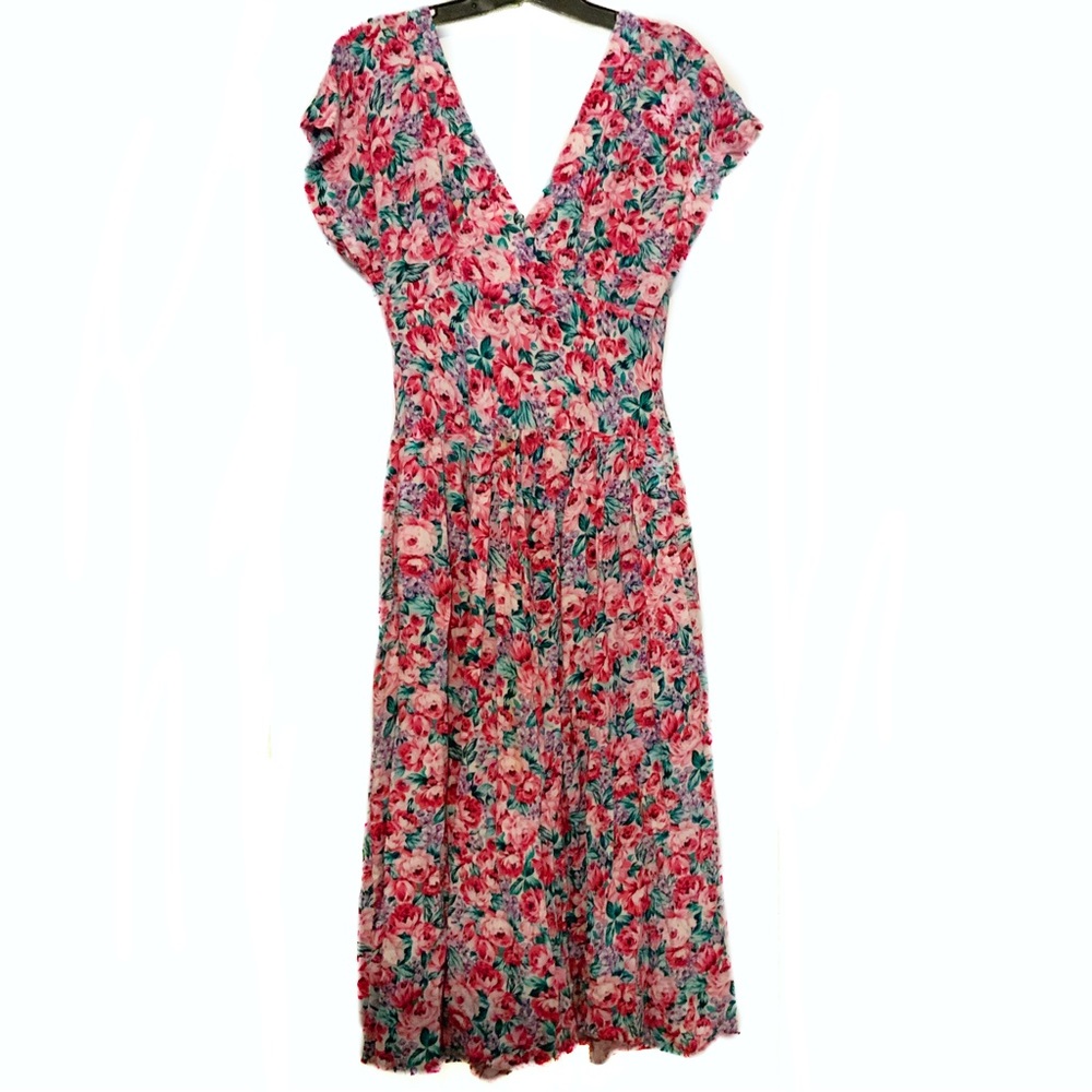 Erica’s Place Pink Floral Vintage Button Up Maxi Dress